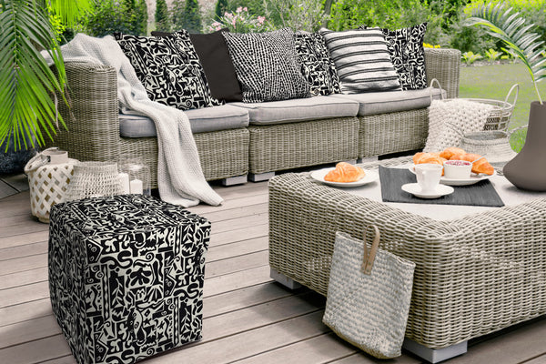 Homeroots 17" Black Polyester Cube Geometric Indoor Outdoor Pouf Ottoman   474454