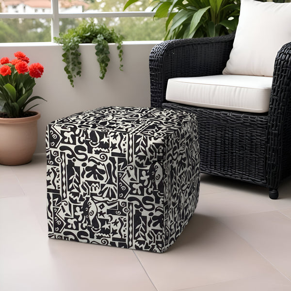 Homeroots 17" Black Polyester Cube Geometric Indoor Outdoor Pouf Ottoman   474454