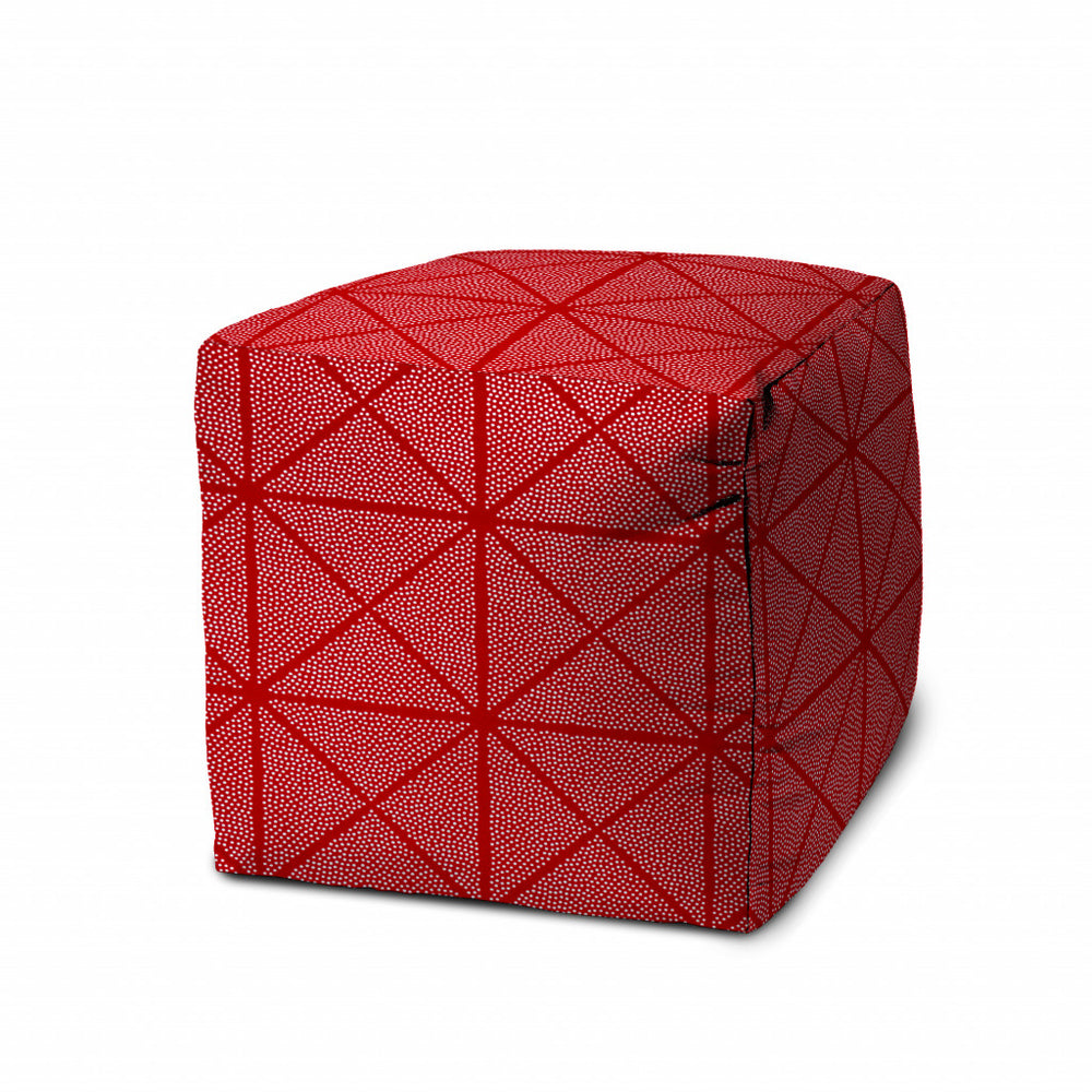 Homeroots 17" Red Polyester Cube Geometric Indoor Outdoor Pouf Ottoman   474455