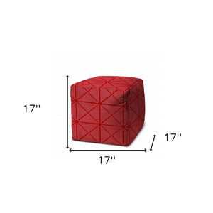 Homeroots 17" Red Polyester Cube Geometric Indoor Outdoor Pouf Ottoman   474455