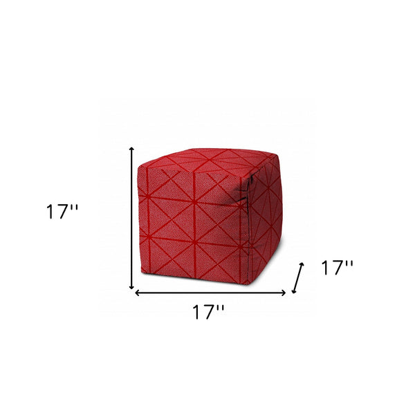 Homeroots 17" Red Polyester Cube Geometric Indoor Outdoor Pouf Ottoman   474455