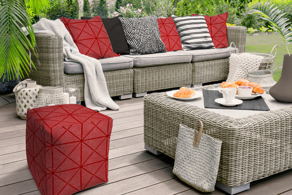 Homeroots 17" Red Polyester Cube Geometric Indoor Outdoor Pouf Ottoman   474456