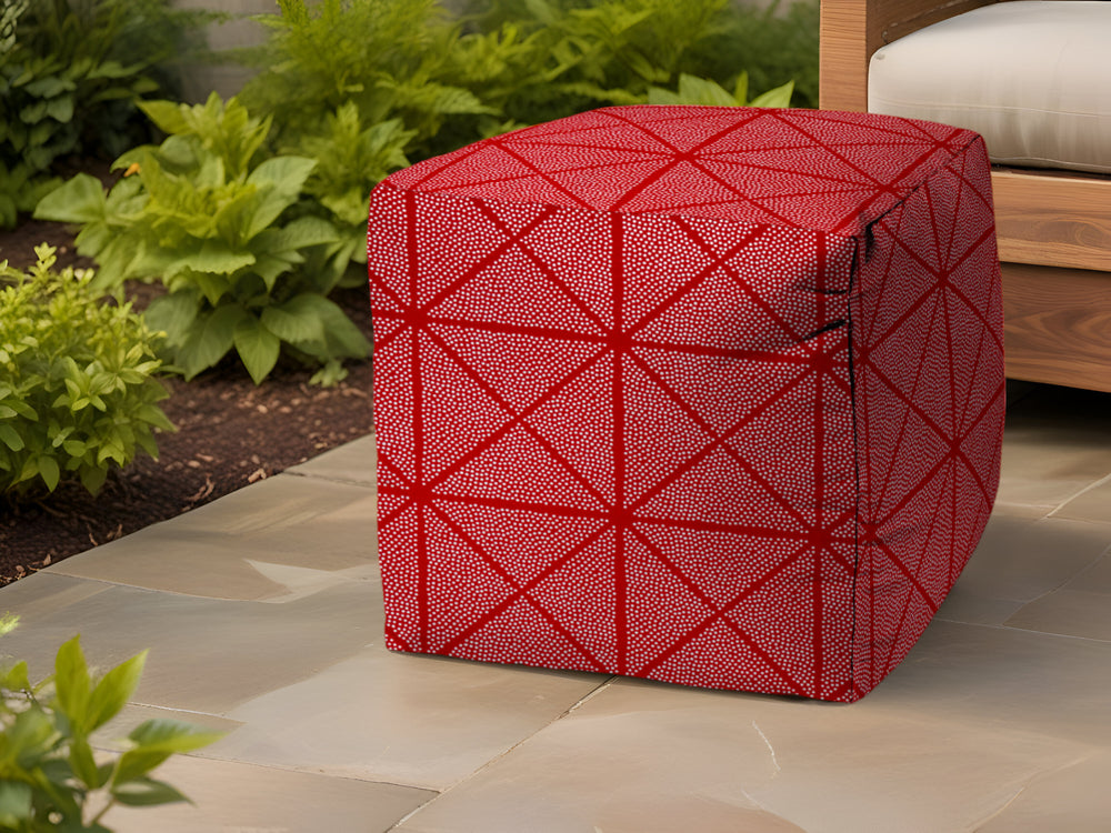 Homeroots 17" Red Polyester Cube Geometric Indoor Outdoor Pouf Ottoman   474456