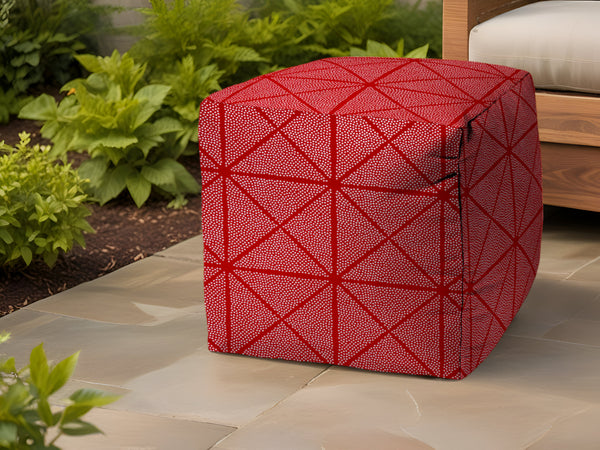 Homeroots 17" Red Polyester Cube Geometric Indoor Outdoor Pouf Ottoman   474456