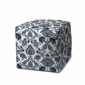 Homeroots 17" Blue Polyester Cube Indoor Outdoor Pouf Ottoman Navy Blue  474463