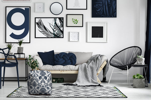 Homeroots 17" Blue Polyester Cube Indoor Outdoor Pouf Ottoman Navy Blue  474463