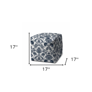 Homeroots 17" Blue Polyester Cube Indoor Outdoor Pouf Ottoman Navy Blue  474463