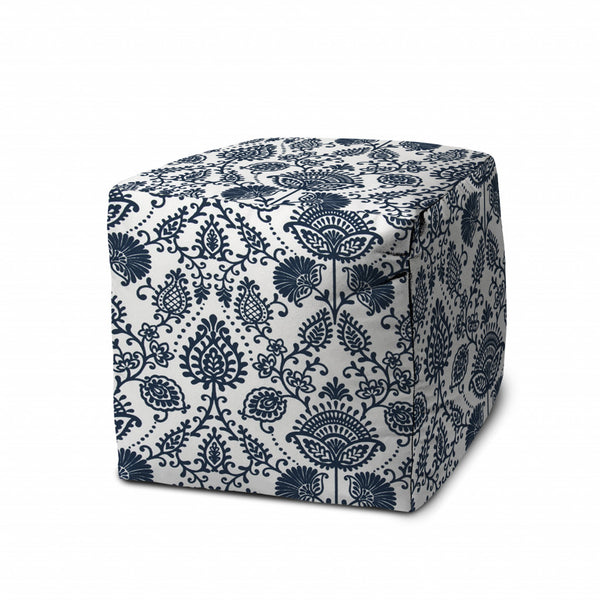 Homeroots 17" Blue Polyester Cube Indoor Outdoor Pouf Ottoman Navy Blue  474464