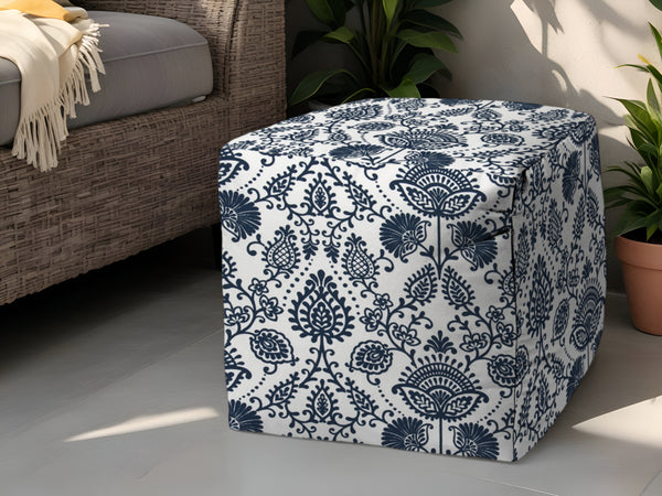 Homeroots 17" Blue Polyester Cube Indoor Outdoor Pouf Ottoman Navy Blue  474464