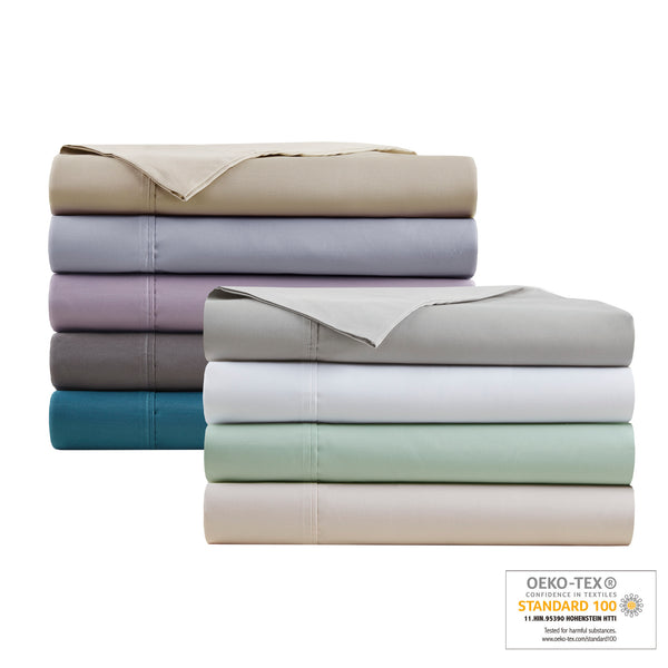 JLA Home Madison Park - Cooling Cotton-Blend 4-Piece Sheet Set with 600TC Sateen, Moisture-Wicking Cooling Tech, OEKO-TEX Blue MP20-8963