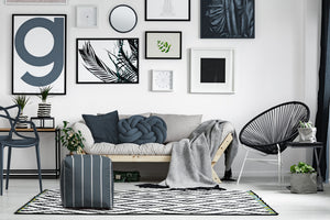 Homeroots 17" Blue Polyester Cube Striped Indoor Outdoor Pouf Ottoman Slate Blue  474467