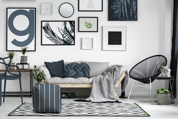 Homeroots 17" Blue Polyester Cube Striped Indoor Outdoor Pouf Ottoman Slate Blue  474467