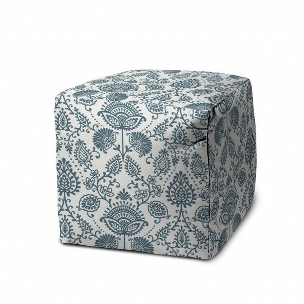 Homeroots 17" Blue Polyester Cube Indoor Outdoor Pouf Ottoman Slate Blue  474469