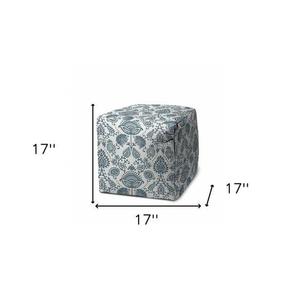 Homeroots 17" Blue Polyester Cube Indoor Outdoor Pouf Ottoman Slate Blue  474469