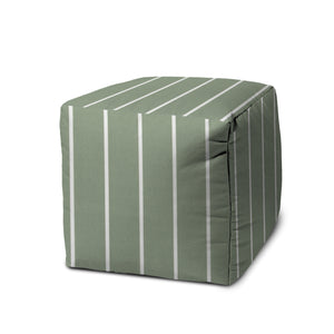 Homeroots 17" Green Polyester Cube Striped Indoor Outdoor Pouf Ottoman Green  474471