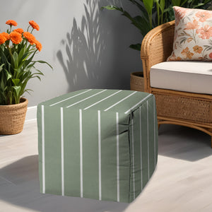 Homeroots 17" Green Polyester Cube Striped Indoor Outdoor Pouf Ottoman Green  474471