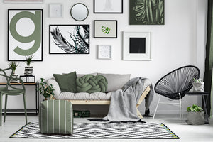 Homeroots 17" Green Polyester Cube Striped Indoor Outdoor Pouf Ottoman Green  474472