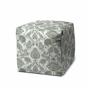 Homeroots 17" Green Polyester Cube Indoor Outdoor Pouf Ottoman Green  474473
