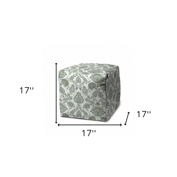 Homeroots 17" Green Polyester Cube Indoor Outdoor Pouf Ottoman Green  474473