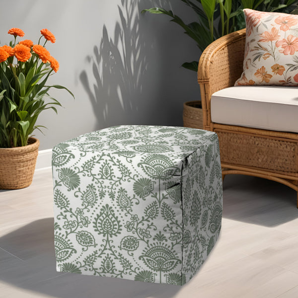 Homeroots 17" Green Polyester Cube Indoor Outdoor Pouf Ottoman Green  474473