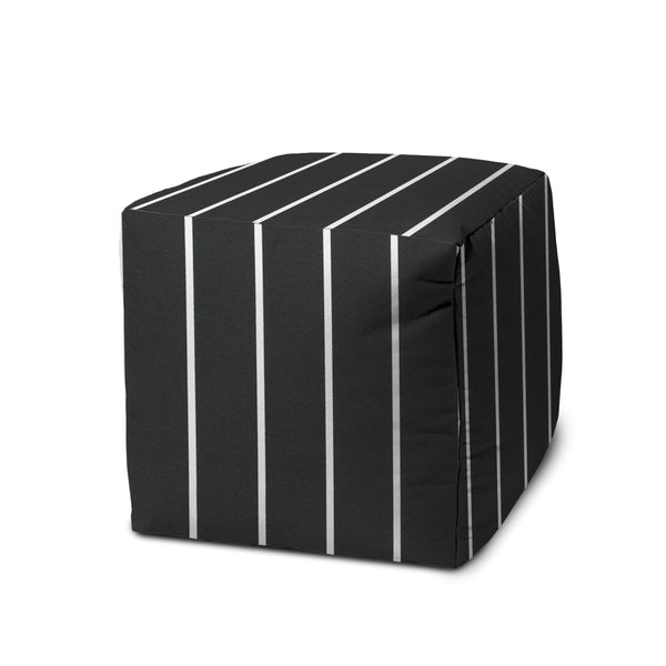 Homeroots 17" Gray Polyester Cube Striped Indoor Outdoor Pouf Ottoman Charcoal  474475