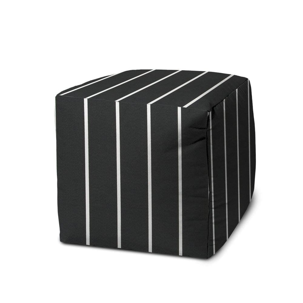 Homeroots 17" Gray Polyester Cube Striped Indoor Outdoor Pouf Ottoman Charcoal  474476