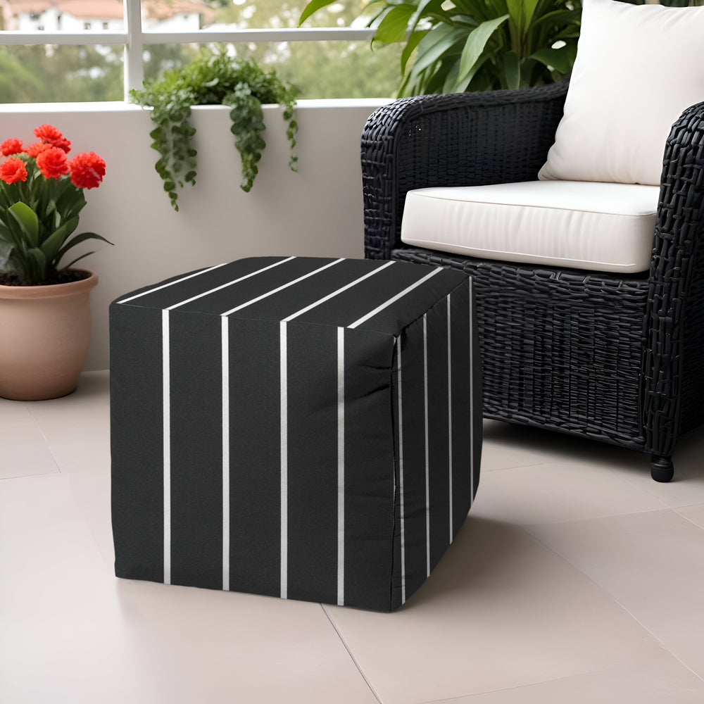 Homeroots 17" Gray Polyester Cube Striped Indoor Outdoor Pouf Ottoman Charcoal  474476
