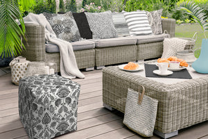 Homeroots 17" Gray Polyester Cube Indoor Outdoor Pouf Ottoman Charcoal  474478