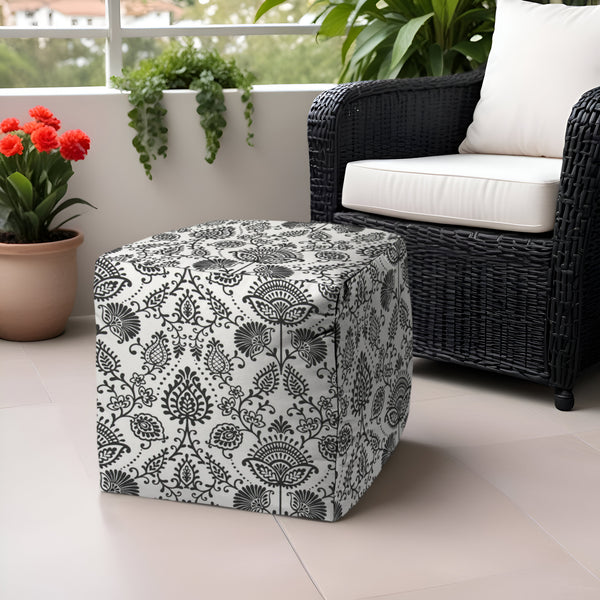 Homeroots 17" Gray Polyester Cube Indoor Outdoor Pouf Ottoman Charcoal  474478