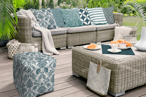 Homeroots 17" Turquoise Polyester Cube Indoor Outdoor Pouf Ottoman Aqua,Turquoise  474479