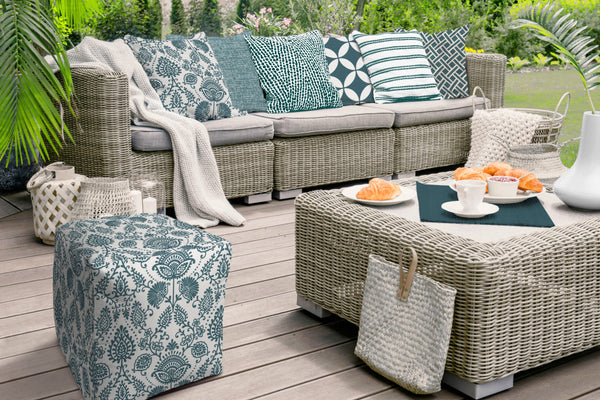 Homeroots 17" Turquoise Polyester Cube Indoor Outdoor Pouf Ottoman Aqua,Turquoise  474479