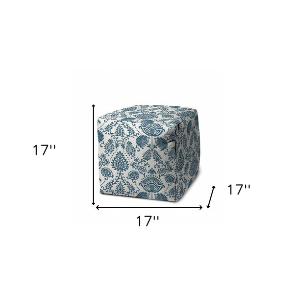 Homeroots 17" Turquoise Polyester Cube Indoor Outdoor Pouf Ottoman Aqua,Turquoise  474479
