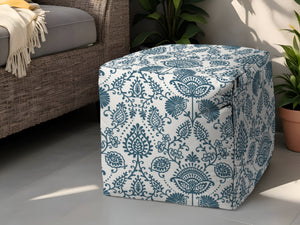 Homeroots 17" Turquoise Polyester Cube Indoor Outdoor Pouf Ottoman Aqua,Turquoise  474479