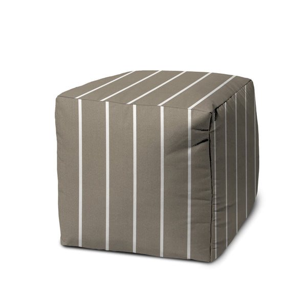 Homeroots 17" Taupe Polyester Cube Striped Indoor Outdoor Pouf Ottoman Taupe,Beige  474481