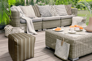 Homeroots 17" Taupe Polyester Cube Striped Indoor Outdoor Pouf Ottoman Taupe,Beige  474481