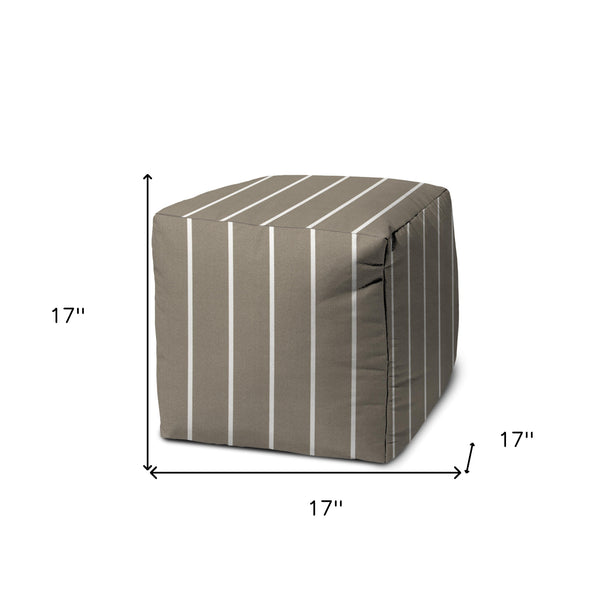 Homeroots 17" Taupe Polyester Cube Striped Indoor Outdoor Pouf Ottoman Taupe,Beige  474481