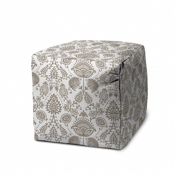 Homeroots 17" Taupe Polyester Cube Indoor Outdoor Pouf Ottoman Taupe,Beige  474483