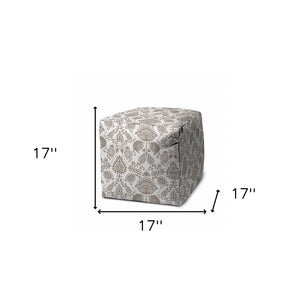 Homeroots 17" Taupe Polyester Cube Indoor Outdoor Pouf Ottoman Taupe,Beige  474483