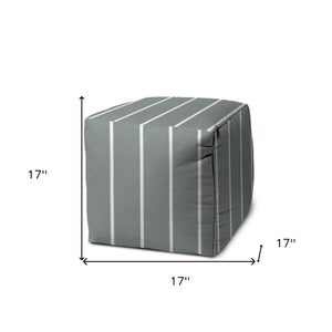 Homeroots 17" Gray Polyester Cube Striped Indoor Outdoor Pouf Ottoman Grey  474485