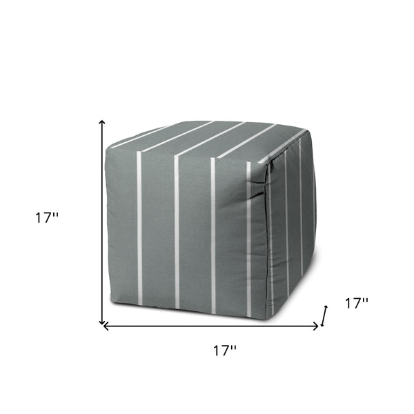 Homeroots 17" Gray Polyester Cube Striped Indoor Outdoor Pouf Ottoman Grey  474485