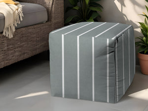 Homeroots 17" Gray Polyester Cube Striped Indoor Outdoor Pouf Ottoman Grey  474485