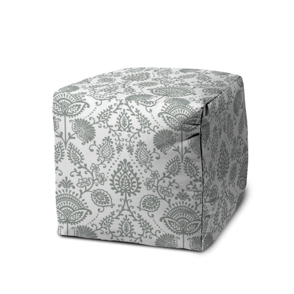 Homeroots 17" Gray Polyester Cube Indoor Outdoor Pouf Ottoman Grey  474487