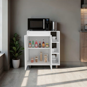 English Elm Way White Kitchen Storage Cabinet with Microwave Platform and Open Display Shelving B128P485400