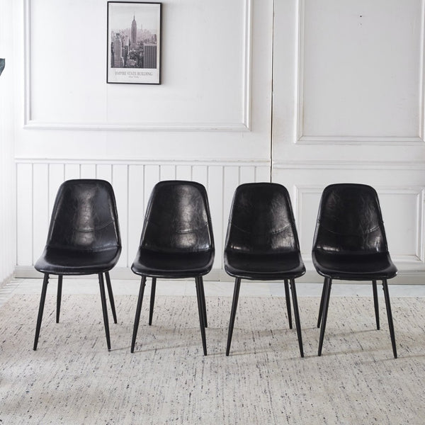 English Elm 1+4,5pieces Mid-century Dining Set Mdf Top Metal Pedestal Base Seats Six Modern Kitchen Black W3766S00005