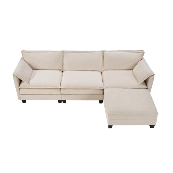 English Elm 107-inch Modular L-shaped Sectional Sofa with Velvet Upholstery and Built-in Storage Beige W3480S00001