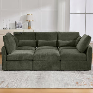 English Elm Modern Modular Sectional Sofa With Usb Ports, Movable Ottoman, And Pillows – Perfect For Living Rooms! N719S002050F