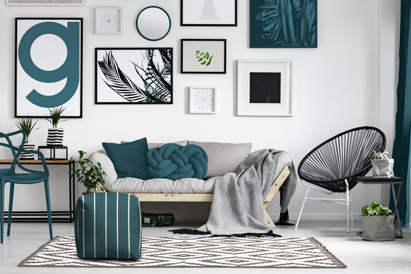 Homeroots 17" Turquoise Polyester Cube Striped Indoor Outdoor Pouf Ottoman Aqua,Turquoise  474657