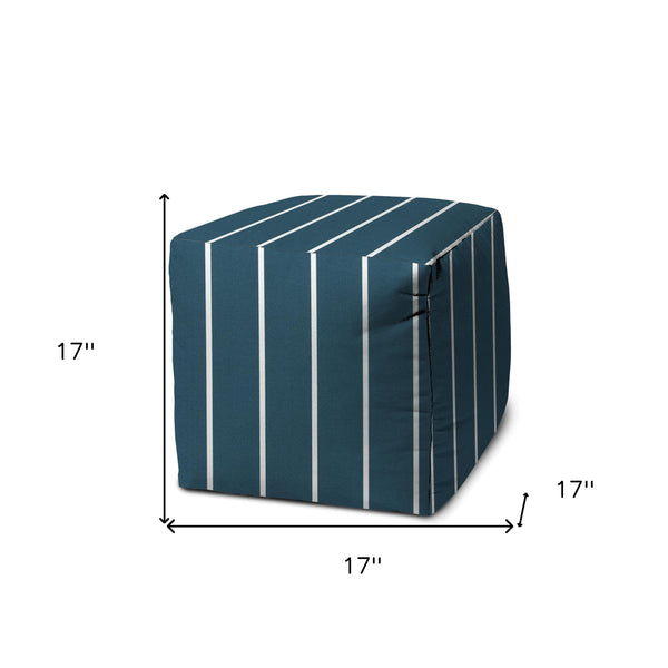 Homeroots 17" Turquoise Polyester Cube Striped Indoor Outdoor Pouf Ottoman Aqua,Turquoise  474657