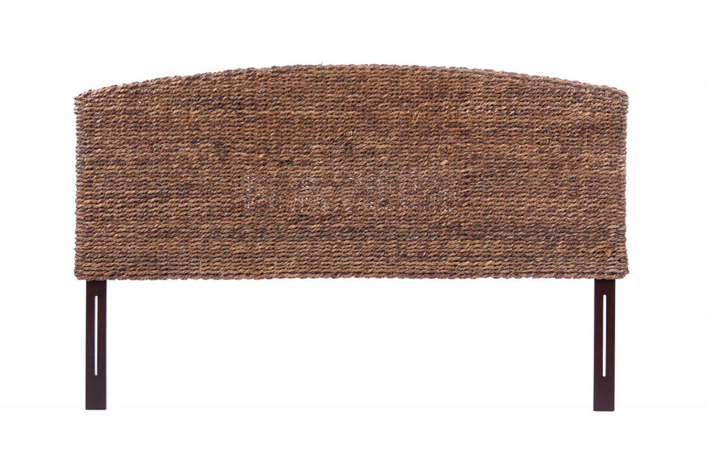 Homeroots Brown Natural And Rustic Woven Banana Leaf Curved King Size Headboard  Woven Banana Leaf 474689