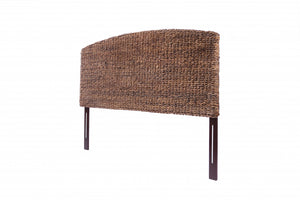 Homeroots Brown Natural And Rustic Woven Banana Leaf Curved King Size Headboard  Woven Banana Leaf 474689